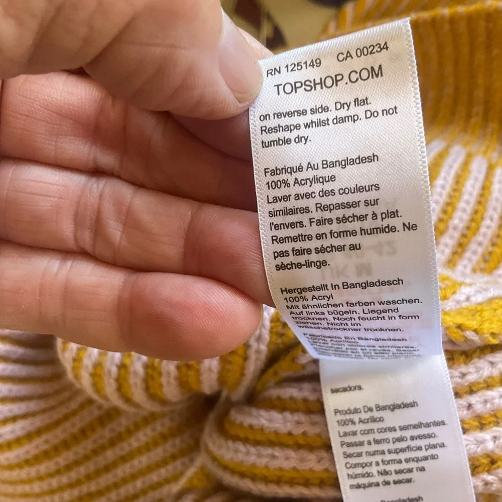 Topshop Mustard Ribbed Funnel Neck Sweater